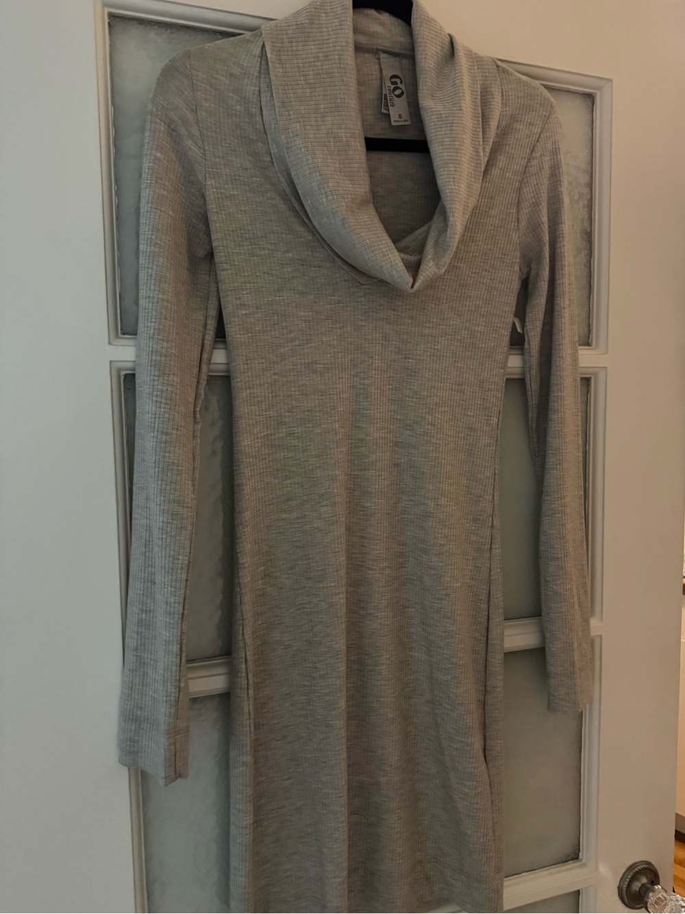 NEW Go Couture Turtleneck Sweater Minidress in Heather Grey Contrast Rib